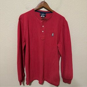 Psycho Bunny Men’s Red Henley Button Up Long Sleeve Shirt